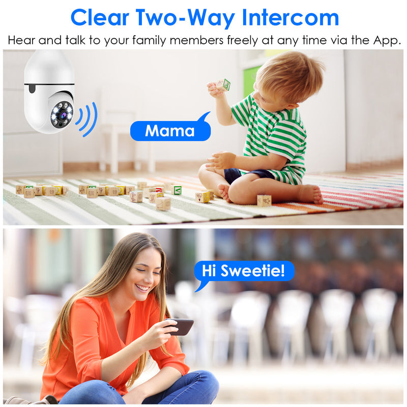 1Pc E27 WiFi Bulb Camera 1080P FHD WiFi IP Pan Tilt Security Surveillance Camera With Two-Way Audio Night Vision Motion Detection Function APP Control