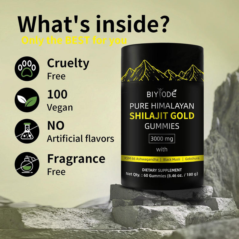 Pure Himalayan Shilajit Gummies With Ashwagandha, Gokshura & Other Herbs No Added Sugar 60 Chewables Edible Supplement