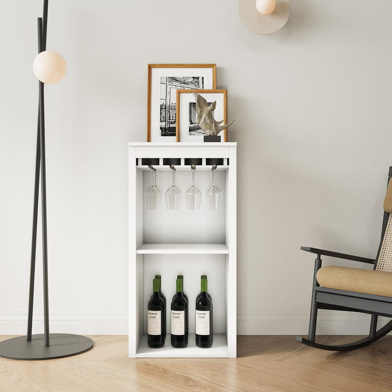 WHITE Color Modular Wine Bar Cabinet With Storage Shelves With Hutch For Dining Room