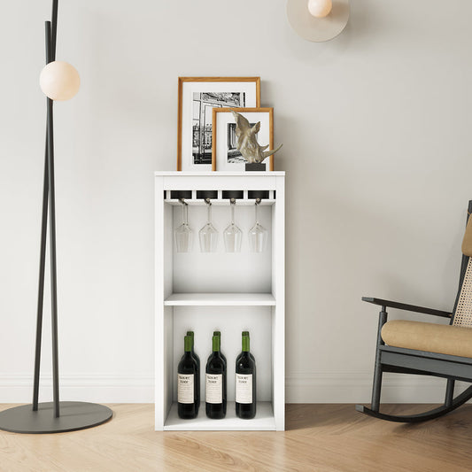 WHITE Color Modular Wine Bar Cabinet With Storage Shelves With Hutch For Dining Room