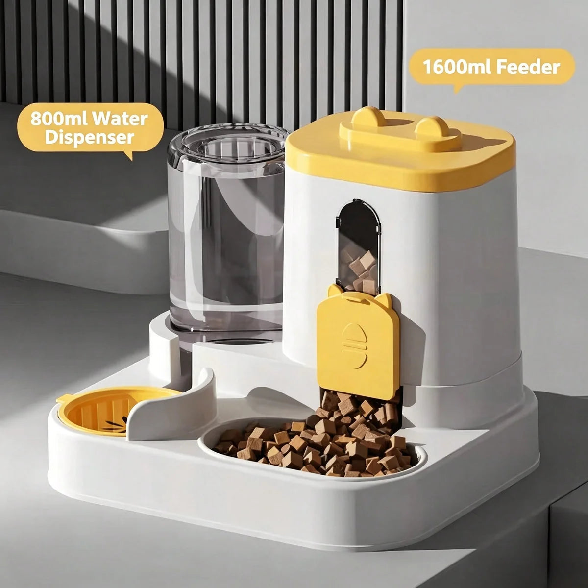3 Colors Gravity Pet Feeder Water Dispenser Cute Cat Shaped Automatic Food Water Bowl Large Capacity Detachable Stable Anti Slip Base Feeding Supplies For Cats Puppies Small Animals Home Indoor Use