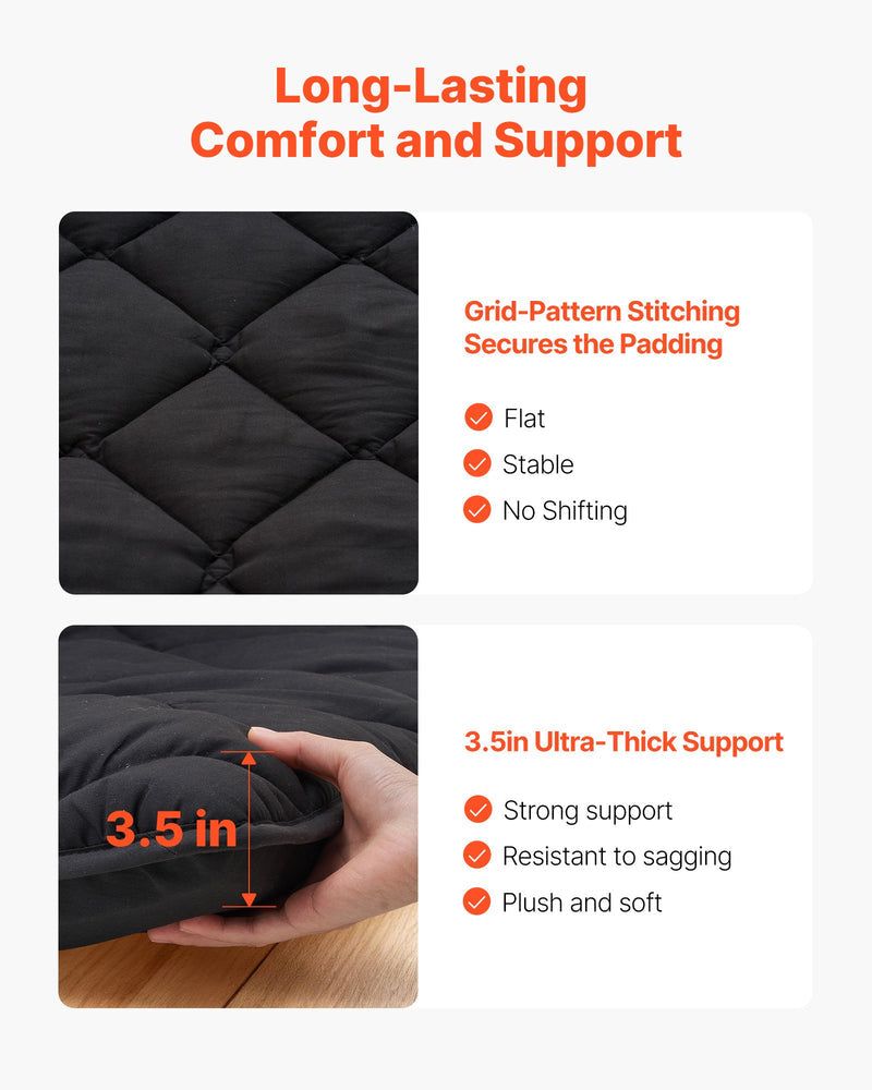 Japanese Tatami Mat, Twin Size Foldable Japanese Tatami Mattress, Futon Mattress With Storage Bag & Fastener, 9-Layer Floor Mat For Sleeping, Dormitory, Meditation, Yoga, 80 X 39 X 3.5 In, Black