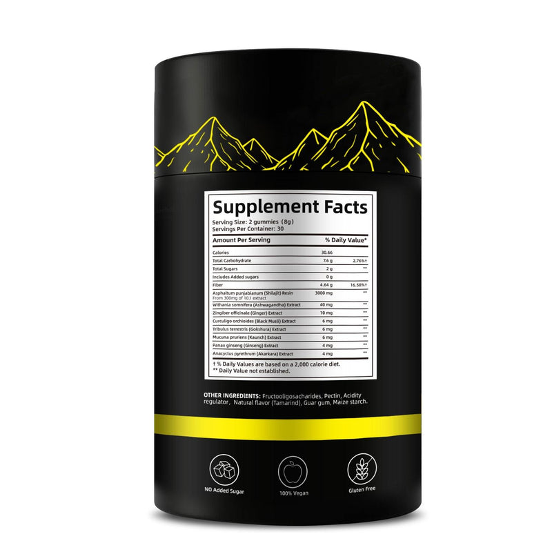 Pure Himalayan Shilajit Gummies With Ashwagandha, Gokshura & Other Herbs No Added Sugar 60 Chewables Edible Supplement