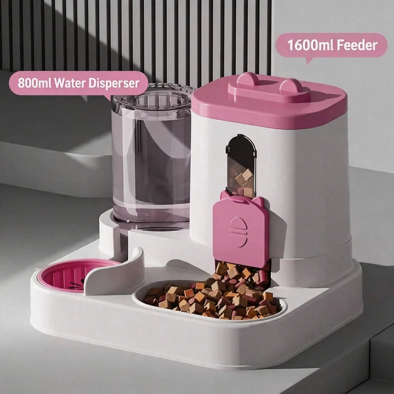 3 Colors Gravity Pet Feeder Water Dispenser Cute Cat Shaped Automatic Food Water Bowl Large Capacity Detachable Stable Anti Slip Base Feeding Supplies For Cats Puppies Small Animals Home Indoor Use