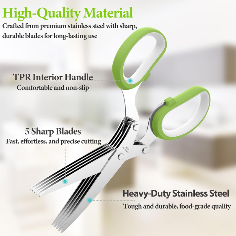 2026 Upgraded Stainless Steel Herb Scissors Multi-Blade Herb Shears & Cutter Tool For Kitchen Prep Green, 8.3